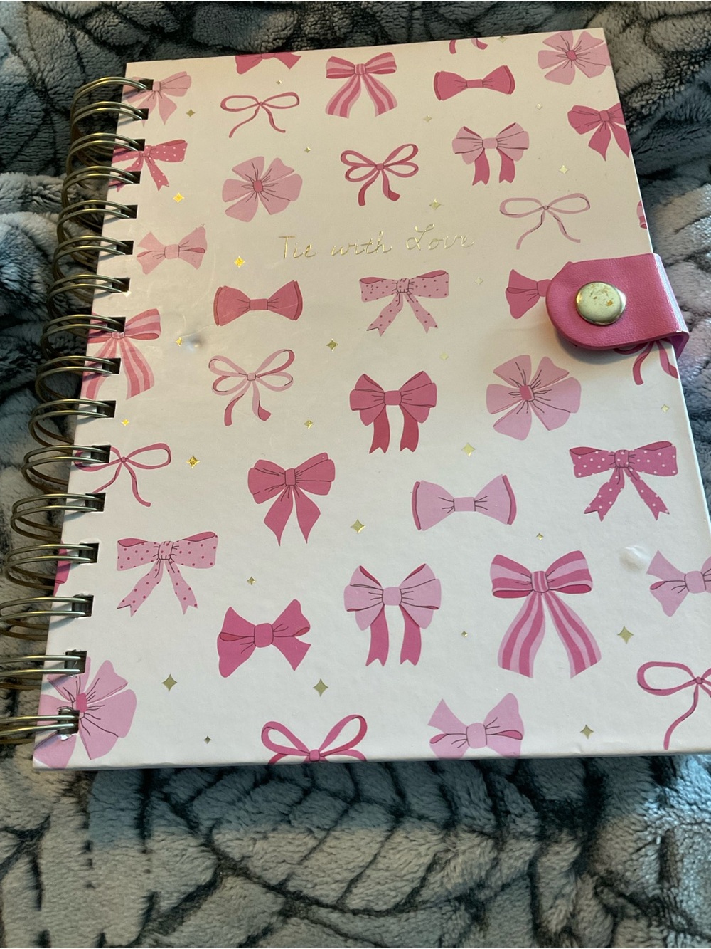 Pink Bow Pattern Spiral Notebook with Button Closure